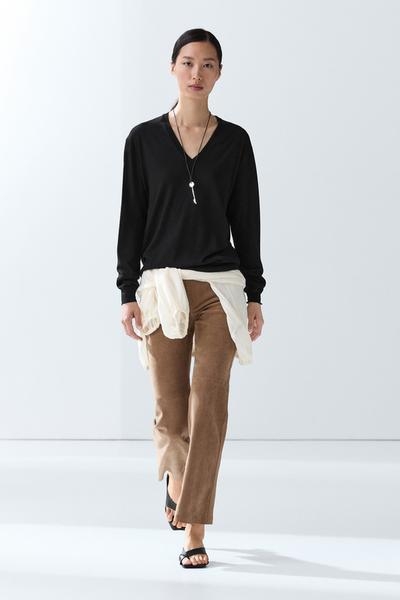 Massimo Dutti Вязаный свитер с V-образным вырезом из шерстяной смеси