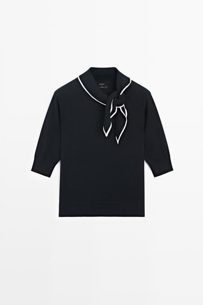 Massimo Dutti Вязаный свитер из 100% хлопка с шарфом