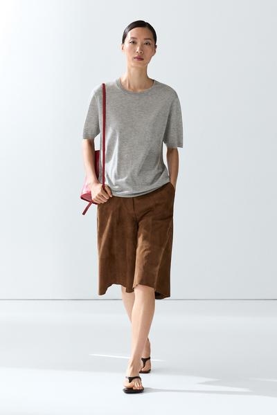 Massimo Dutti Пуловер с короткими рукавами из тонкого трикотажа с содержанием шерсти