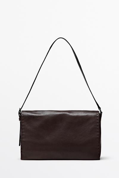 Massimo Dutti Кроссбоди из кожи наппа с декоративной прострочкой