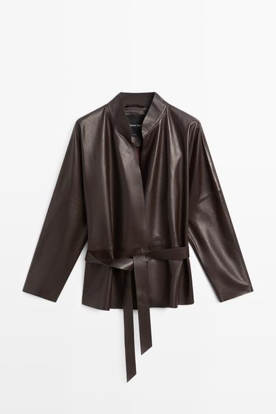 Massimo Dutti Куртка из кожи наппа с запахом и завязками купить с доставкой.