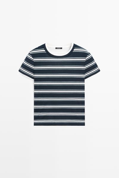 Massimo Dutti Двухслойная футболка в полоску с короткими рукавами купить с доставкой.
