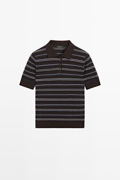 Massimo Dutti Поло с открытой вязкой и полосатым узором из хлопковой смеси купить с доставкой.