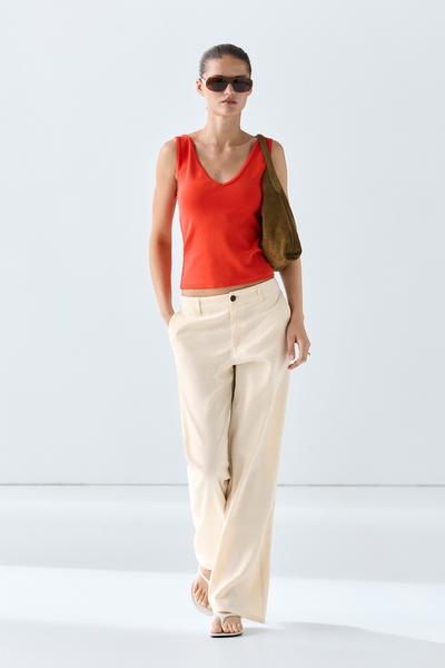 Massimo Dutti Топ на тонких бретелях из хлопкового микса