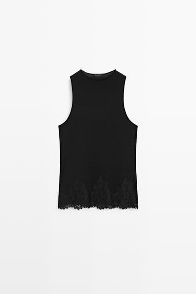 Massimo Dutti Топ с завязками на шее и кружевной отделкой купить с доставкой.
