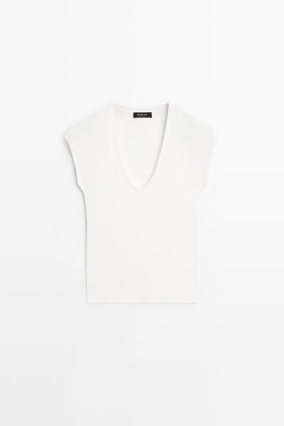 Massimo Dutti Футболка с V-образным вырезом купить с доставкой.