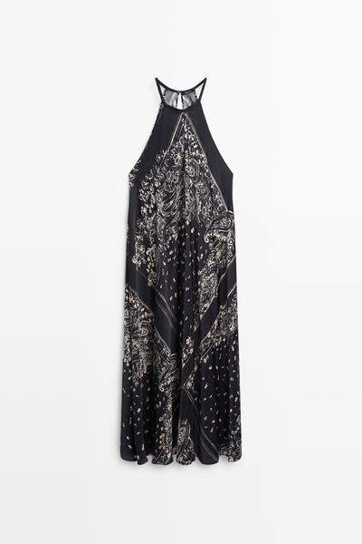Massimo Dutti Длинное платье в стиле халтер с узором пейсли