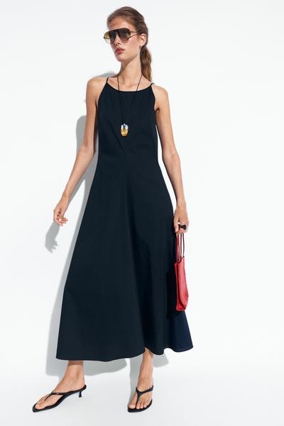 Massimo Dutti Платье на тонких бретелях из поплина с хлопковой смесью купить с доставкой.