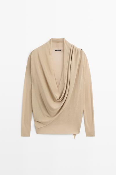 Massimo Dutti Трикотажный кардиган с драпированной застежкой на запах купить с доставкой.