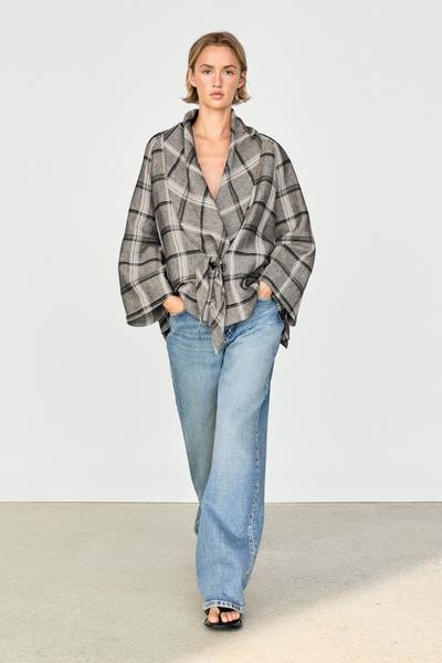 Massimo Dutti Объемный жакет с завязкой в клетку