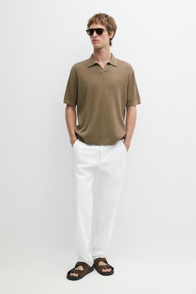Massimo Dutti Футболка-поло из 100% хлопкового трикотажа с ребристой текстурой