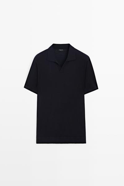 Massimo Dutti Поло из вязаной шерстяной смеси с коротким рукавом