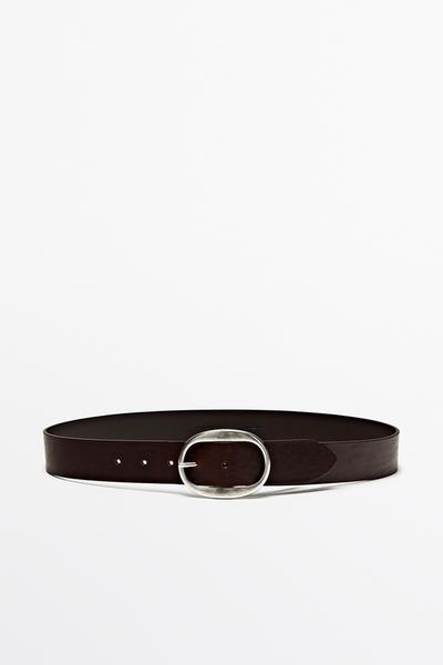 Massimo Dutti Ремень из кожи наппа с овальной пряжкой
