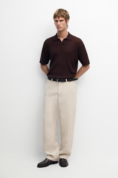 Massimo Dutti Поло из трикотажа с V-образным вырезом из хлопковой смеси