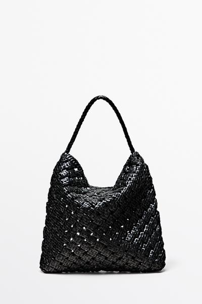 Massimo Dutti Средняя плетёная сумка из кожи наппа купить с доставкой.