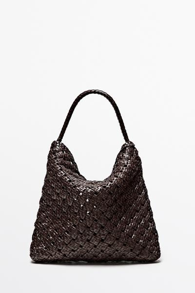 Massimo Dutti Средняя сумка из плетеной кожи наппа купить с доставкой.