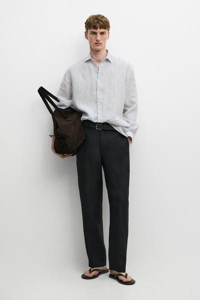 Massimo Dutti Рубашка в полоску из 100% льна