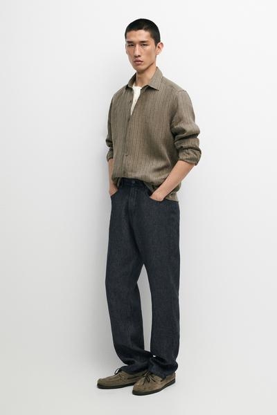 Massimo Dutti Рубашка в полоску из 100% льна, классического кроя