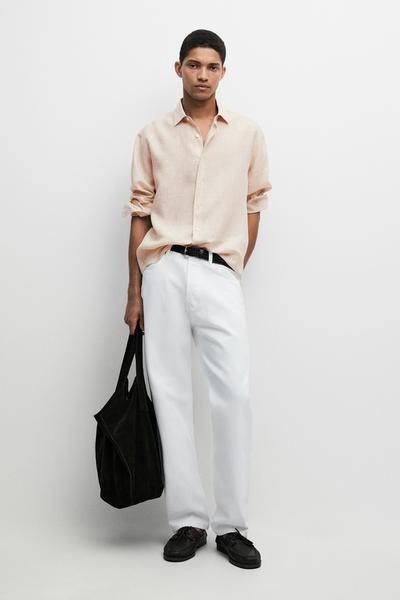 Massimo Dutti Рубашка прямого кроя из 100% льна в полоску купить с доставкой.