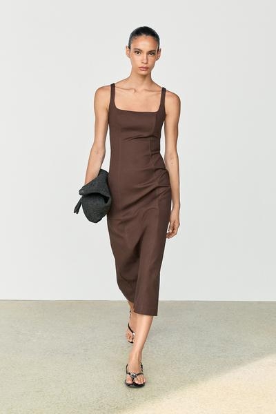 Massimo Dutti Миди-платье из хлопкового смесового материала с бретелями купить с доставкой.