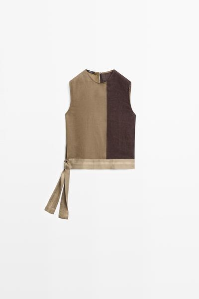 Massimo Dutti Топ свободного кроя из льняной ткани с цветными блоками