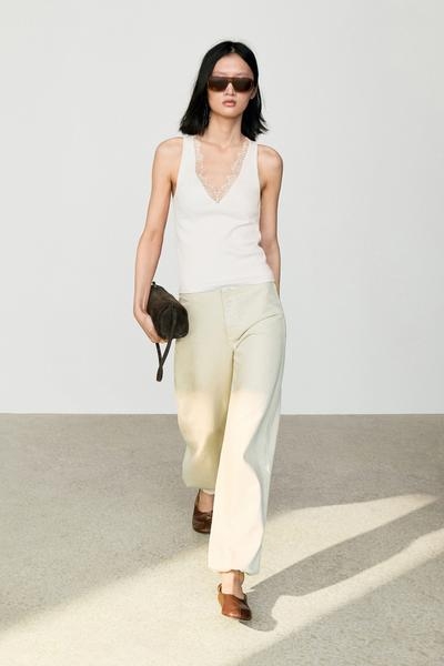 Massimo Dutti Топ на бретелях с V-образным вырезом и кружевной отделкой