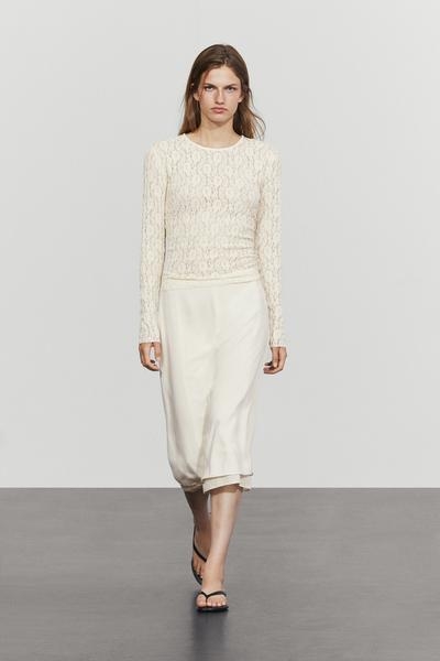 Massimo Dutti Футболка с длинным рукавом и кружевной отделкой