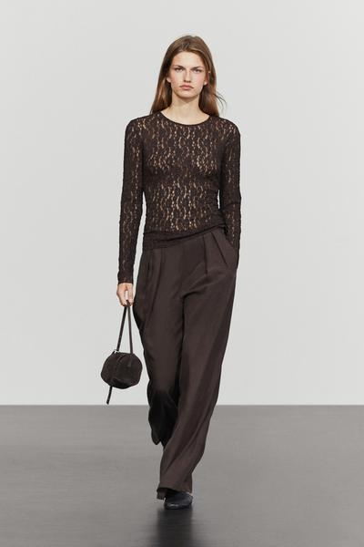 Massimo Dutti Футболка с длинным рукавом и кружевными вставками