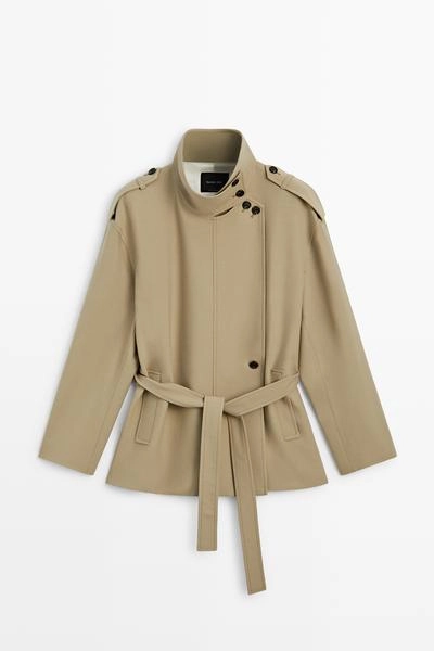 Пальто-тренч средней длины с поясом massimo dutti