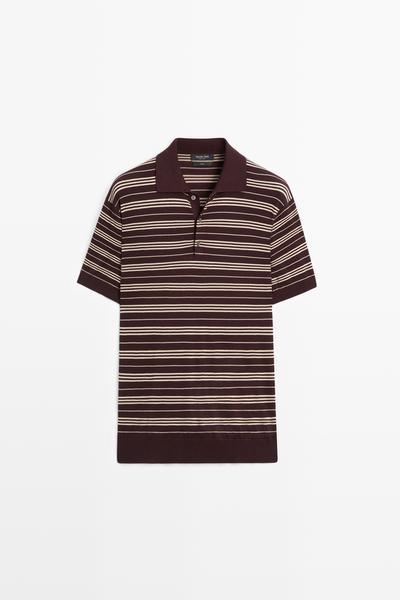 Massimo Dutti Вязаный поло-свитер в полоску из 100% хлопка