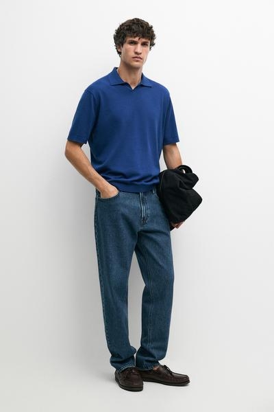 Massimo Dutti Футболка поло с V-образным вырезом из 100% хлопка