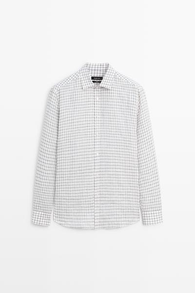 Massimo Dutti Рубашка классического кроя из 100% льна с клетчатым узором купить с доставкой.