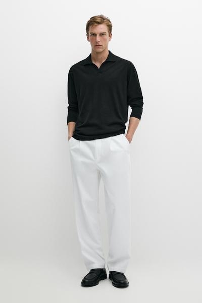 Massimo Dutti Вязаный поло-свитер из 100% шерсти мериноса