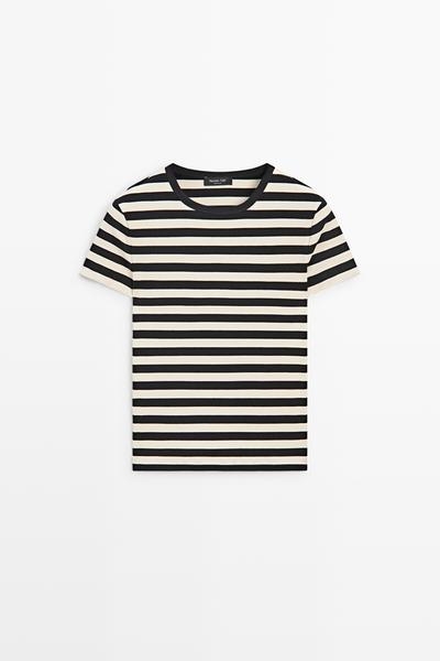 Massimo Dutti Футболка с коротким рукавом в полоску из хлопкового смешанного волокна
