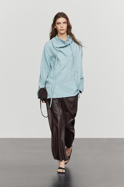 Massimo Dutti Свободная рубашка с высоким воротником и шнурком