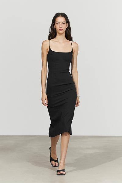 Massimo Dutti Миди-платье с тонкими бретелями из льняного микса