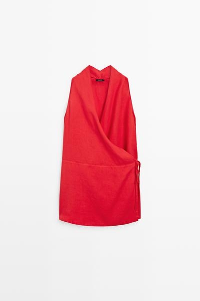 Massimo Dutti Мини-платье с запахом из 100% льна купить с доставкой.