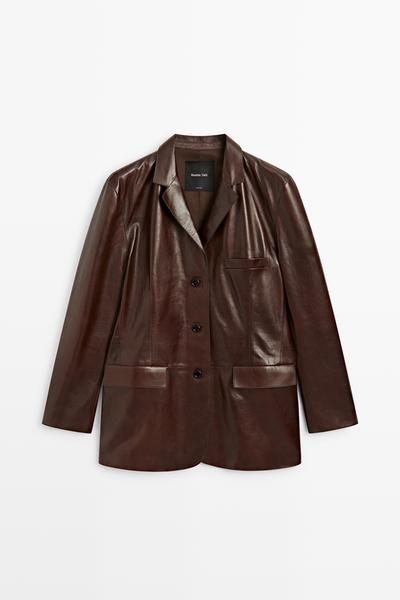Massimo Dutti Пиджак из кожи наппа с деталями карманов купить с доставкой.