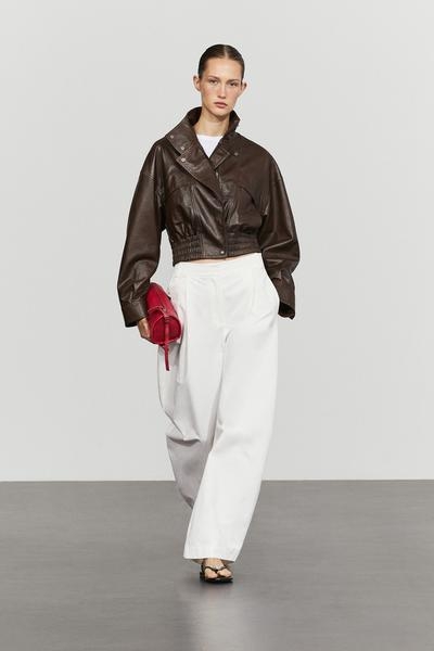 Massimo Dutti Короткая бомбер-куртка из кожи наппа
