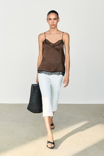 Massimo Dutti Контрастный топ-комбинация с кружевом MASSIMO DUTTI