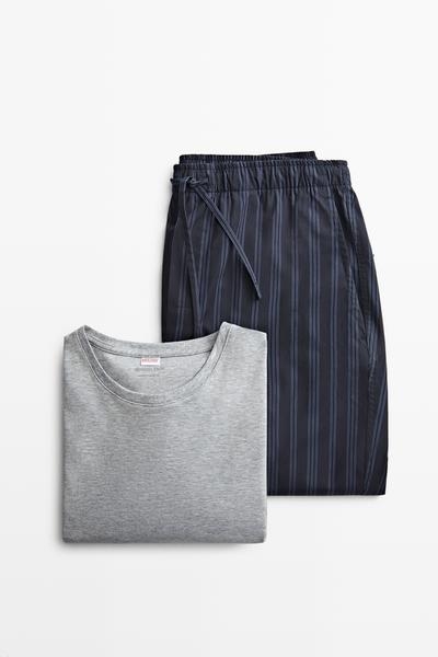 Massimo Dutti Пижама с короткими рукавами и полосатыми брюками