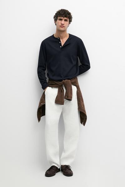 Massimo Dutti Футболка MASSIMO DUTTI с длинным рукавом и воротником хенли из 100% хлопка