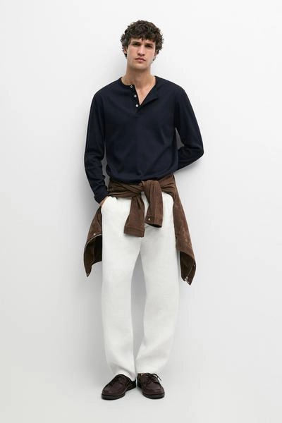 Футболка massimo dutti с длинным рукавом и воротником хенли из 100% хлопка- Заказать в России