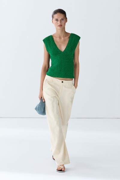 Massimo Dutti Вязаная кофточка с V-образным вырезом из хлопкового микса купить с доставкой.