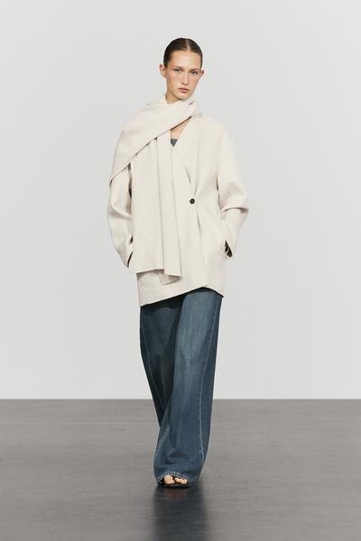 Massimo Dutti Пальто из шерстяной смеси с шарфом купить с доставкой.