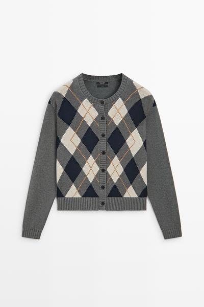 Massimo Dutti Кардиган в ромбовидной вязке из 100% хлопка купить с доставкой.