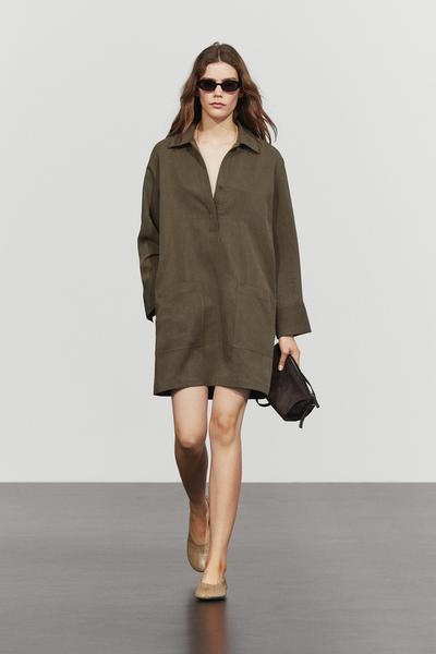 Massimo Dutti Короткое платье-рубашка с карманами купить с доставкой.