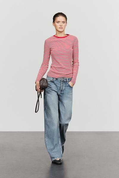 Massimo Dutti Футболка с длинным рукавом в полоску из 100% хлопка