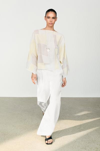 Massimo Dutti Блузка с лодочкой и пэчворк-принтом купить с доставкой.