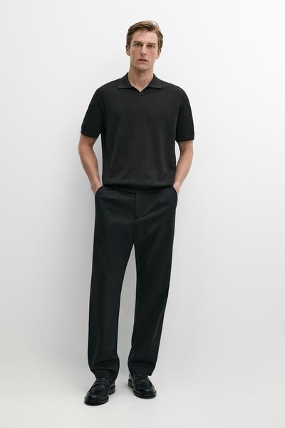 Massimo Dutti Вязаное поло с короткими рукавами из шерстяного микса